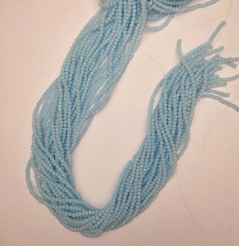 Blue Faceted Czech Crystal Rondelle Beads, 3x2.5 mm diameter, 38 mm length on thread