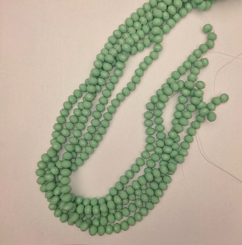 Mint Green Czech Crystal Faceted Rondelle Beads, 8x6 mm, 41 mm length ± on a beading thread