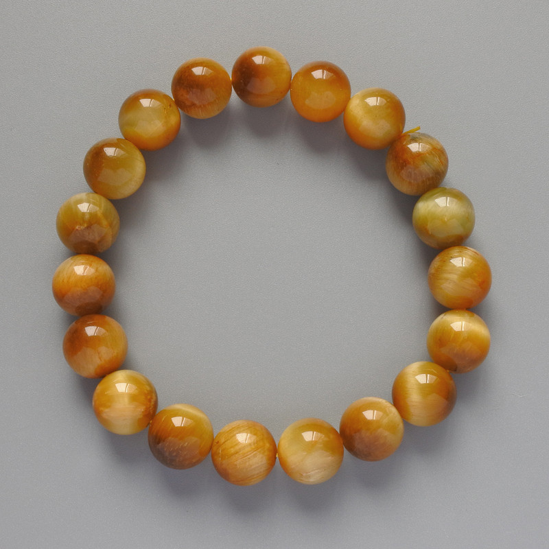 Bracelet Yellow Cat's Eye natural stone smooth bead, 10 mm diameter +/-, length 18 cm +/- (stretch)