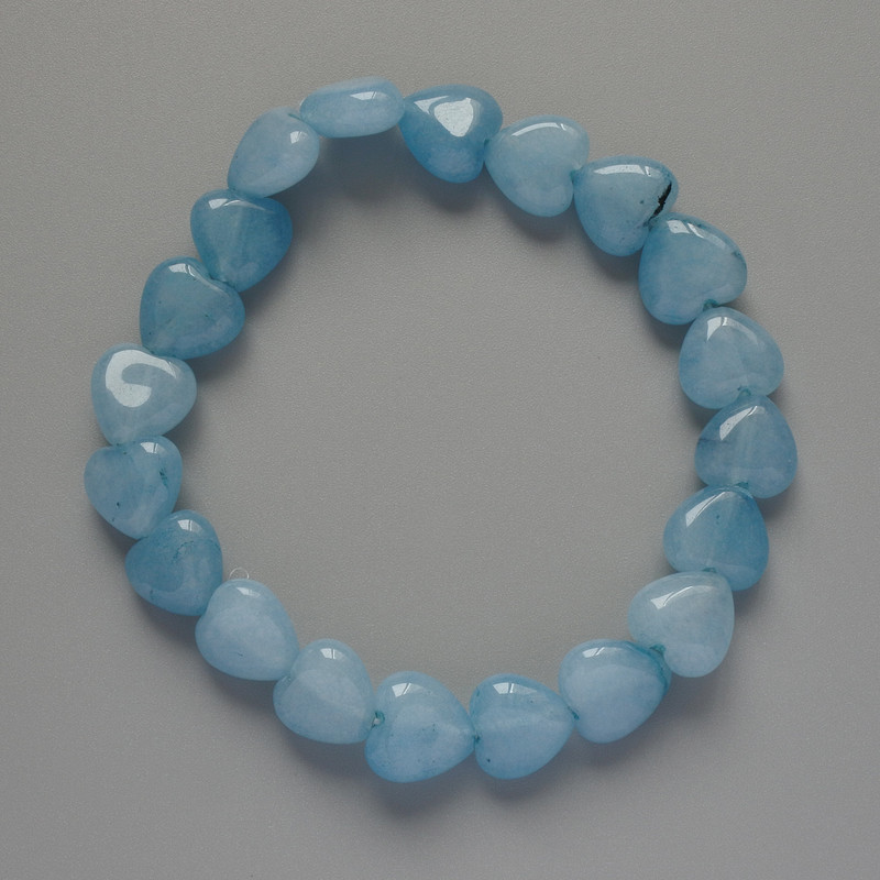 Bracelet 'Heart' with natural aquamarine gemstone, bead size 10x10x5 mm +/-, length 18 cm +/- (stretch)