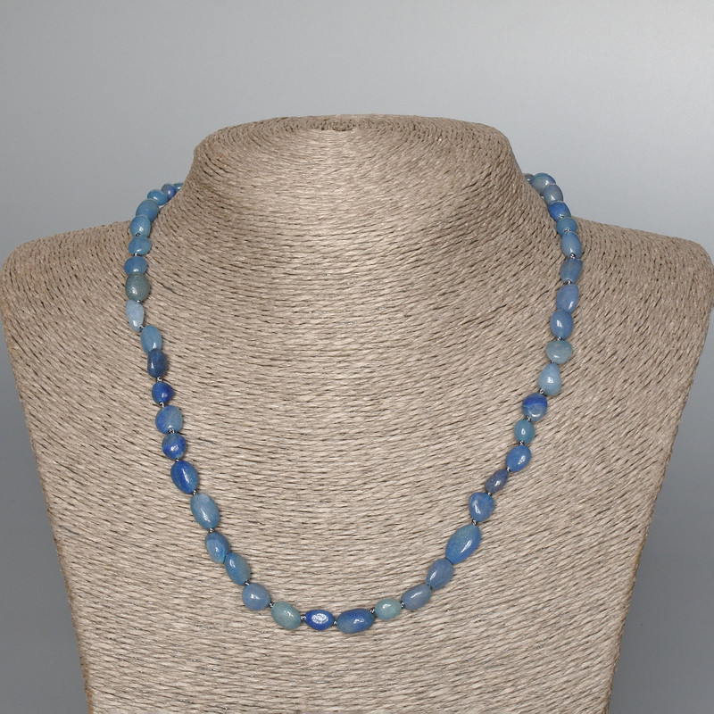 Blue Aventurine Necklace, natural stone, faceted, diameter 7x9 mm, length 47 cm