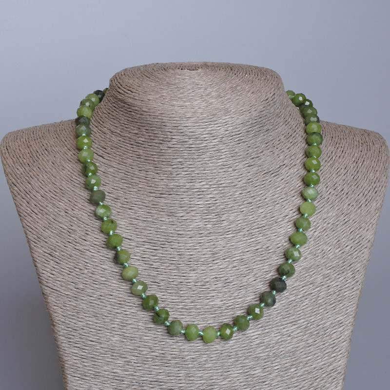 Jadeite Necklace, Canadian natural stone, faceted rondelle, diameter 8x6 mm, length 48 cm