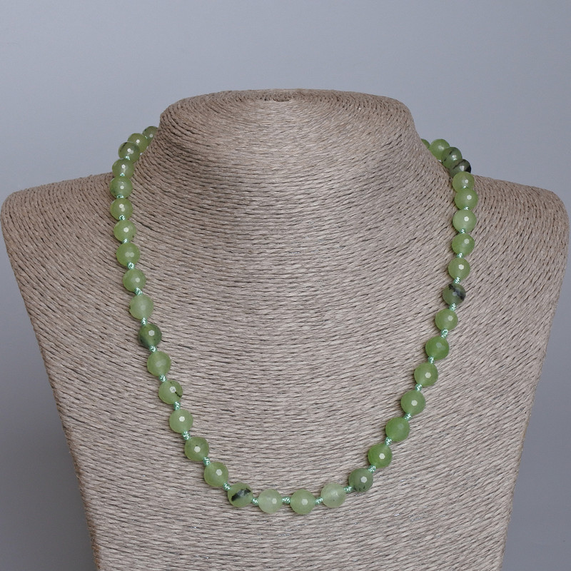 Prehnite necklace with natural stone, faceted bead, diameter 8 mm, length 50 cm