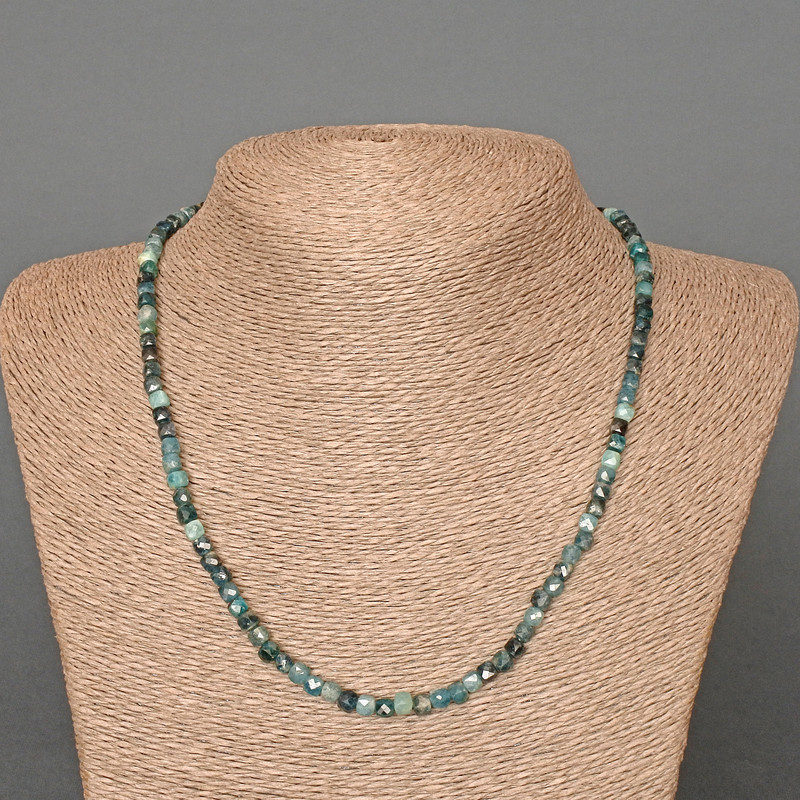 Apatite Necklace with Natural Stone, Faceted Cube Beads, 4 mm Diameter ±, 48 cm Length ±