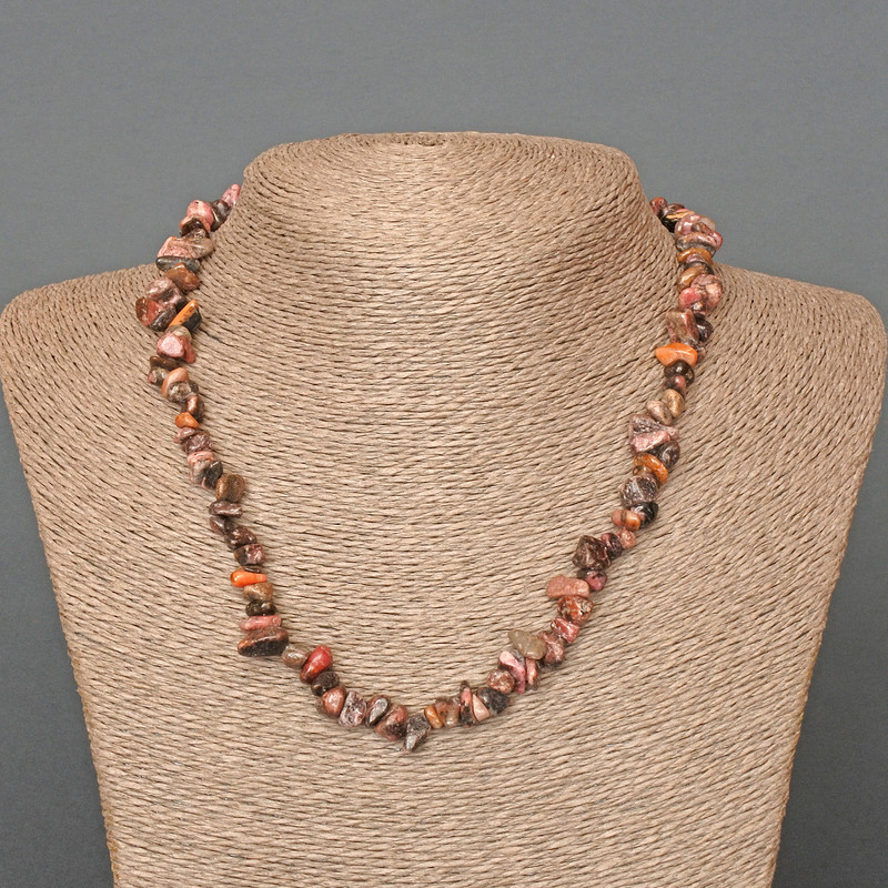 Rhodochrosite Necklace with natural stone chips, 8x4 mm, length 47 cm +/-
