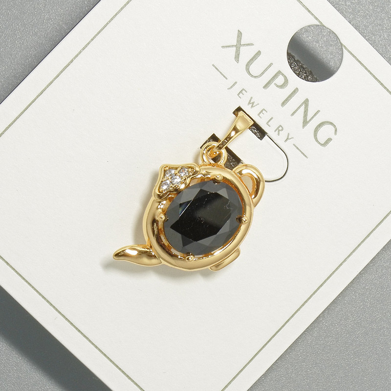 Pendant "Teapot" by Xuping with white crystals and a black crystal, diameter 20.5×14 mm, length 20 mm, 18K gold plating