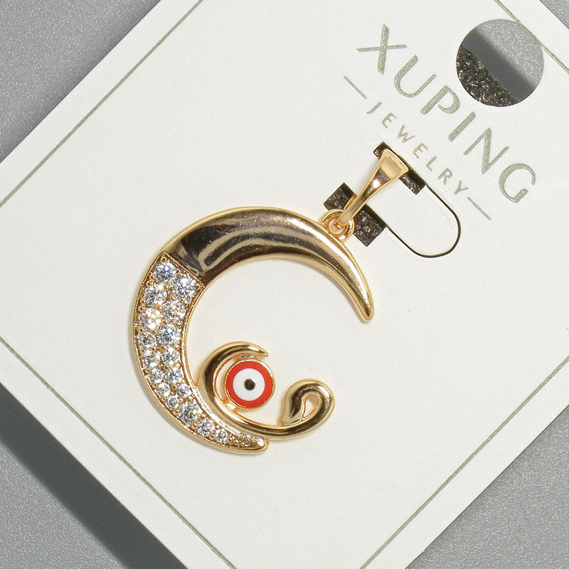 Pendant 'Moon Eye' Xuping with white crystals and red enamel, diameter 18.5 x 19.5 mm, length 26 mm, 18K gold plating