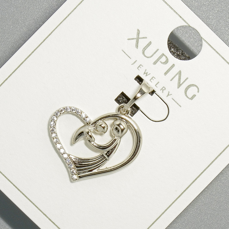 Pendant 'Heart' Xuping with white crystals, diameter 19x16 mm, 5mm+, length 24mm+, rhodium-plated