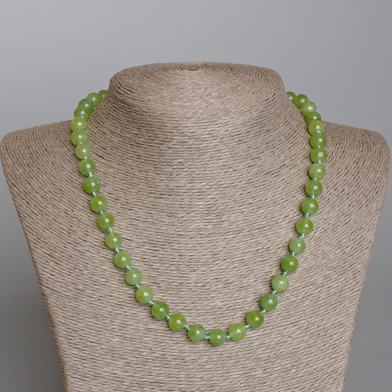 Nephrite Necklace with Smooth Beads, 8.5 mm Diameter, 50 cm Length