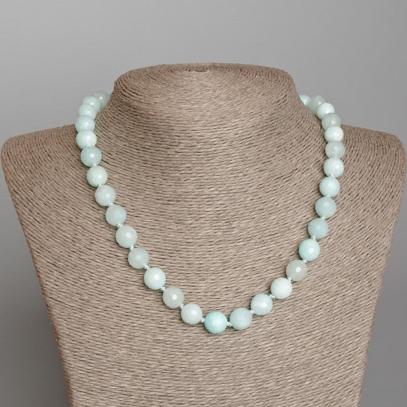 Angelite Necklace with natural stone, faceted bead, diameter 10mm+-, length 46cm+-,