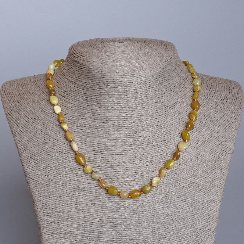 Beaded Necklace of Yellow Jadeite, natural stone, faceted beads, diameter 6×8 mm ±, length 48 cm ±