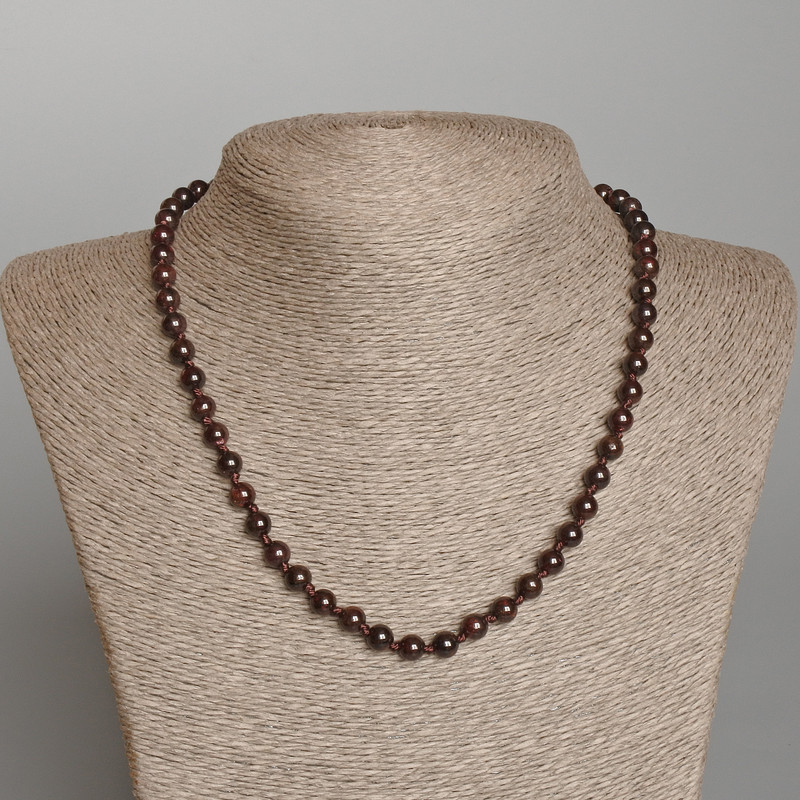 Garnet Necklace with Natural Stone, Smooth Bead, Diameter 6mm+-, Length 48cm+-