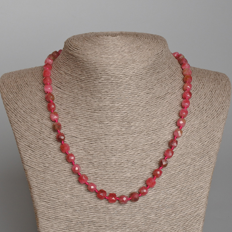 Polychrome Tourmaline Necklace with Faceted Cubes, 7 mm Diameter, 49 cm Length