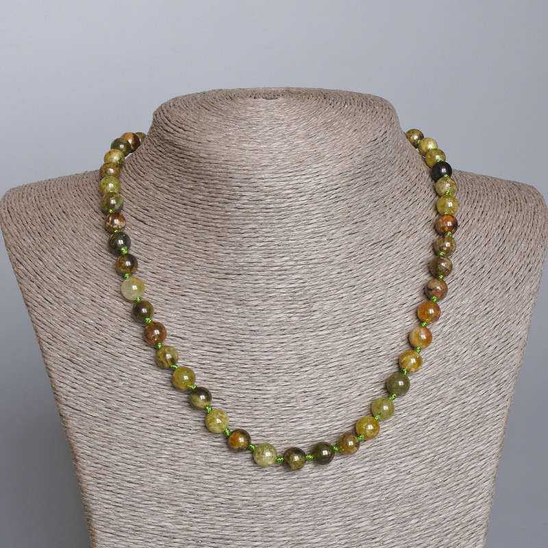 Grossular Necklace (Green Garnet) natural stone smooth bead, 8 mm diameter, 48 cm length ±