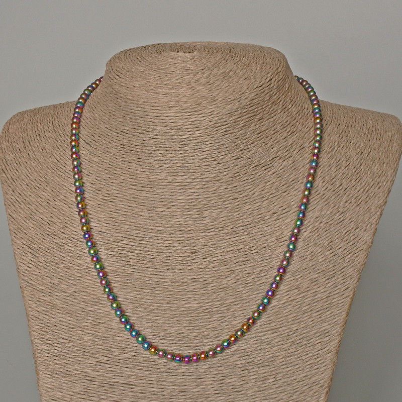 Hematite necklace with a 'Gasoline' finish, smooth beads, diameter 4 mm, length 48 cm