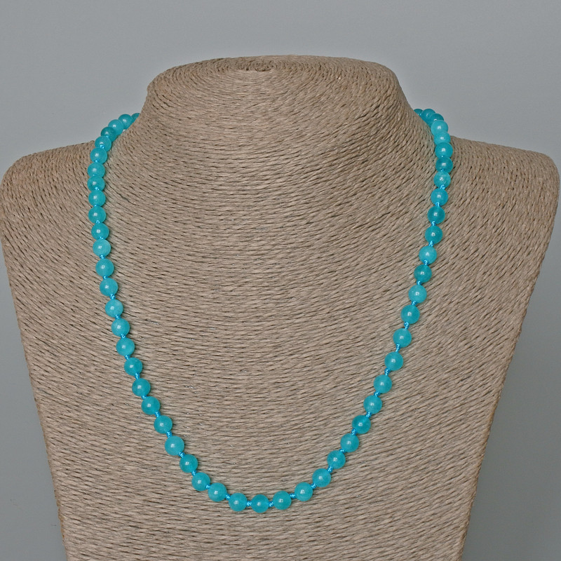 Aquamarine Necklace, Natural Stone, Smooth Beads, 6 mm Diameter, 46 cm Length
