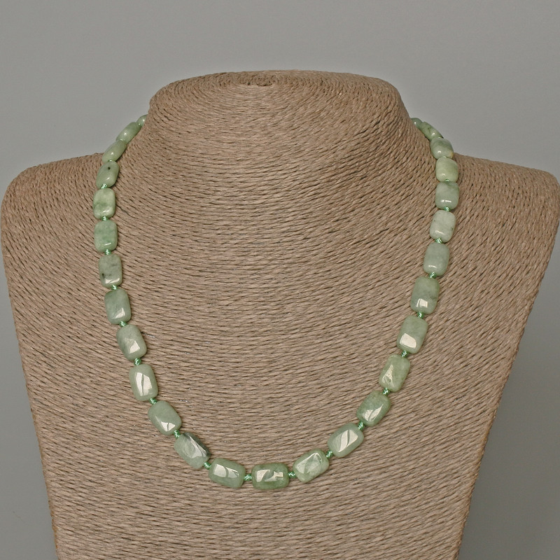 Necklace Jadeite natural stone rectangular, 8x12 mm ±, length 49 cm ±