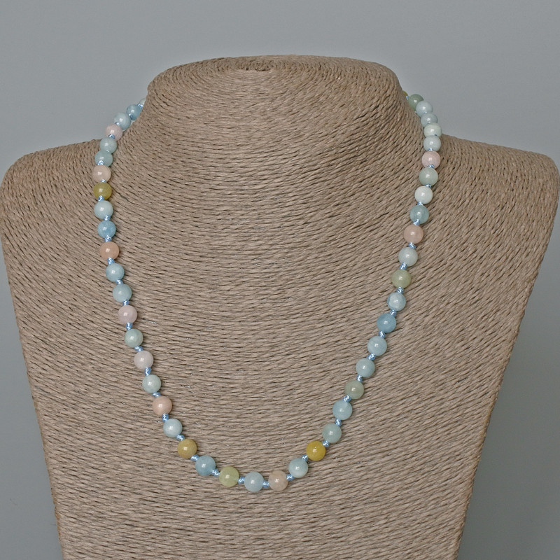 Morganite Necklace, Natural Stone, Smooth Beads, 6 mm Diameter, 49 cm Length