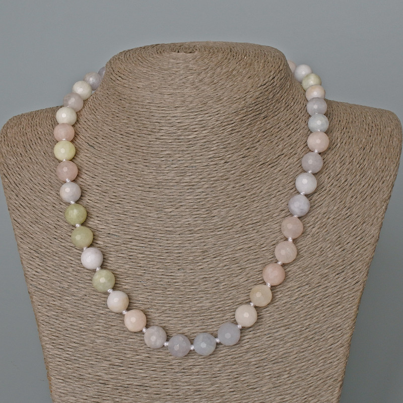 Morganite Necklace with natural stone, faceted bead, diameter 10 mm, length 49 cm