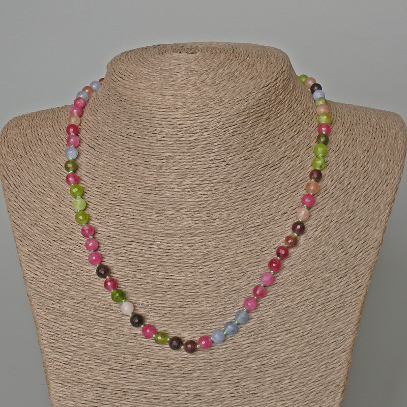 Assorted Necklace of natural stone, faceted bead, diameter 6 mm ±, length 48 cm ±