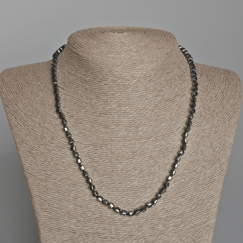 Hematite cube necklace, 4 mm diameter, 46 cm length