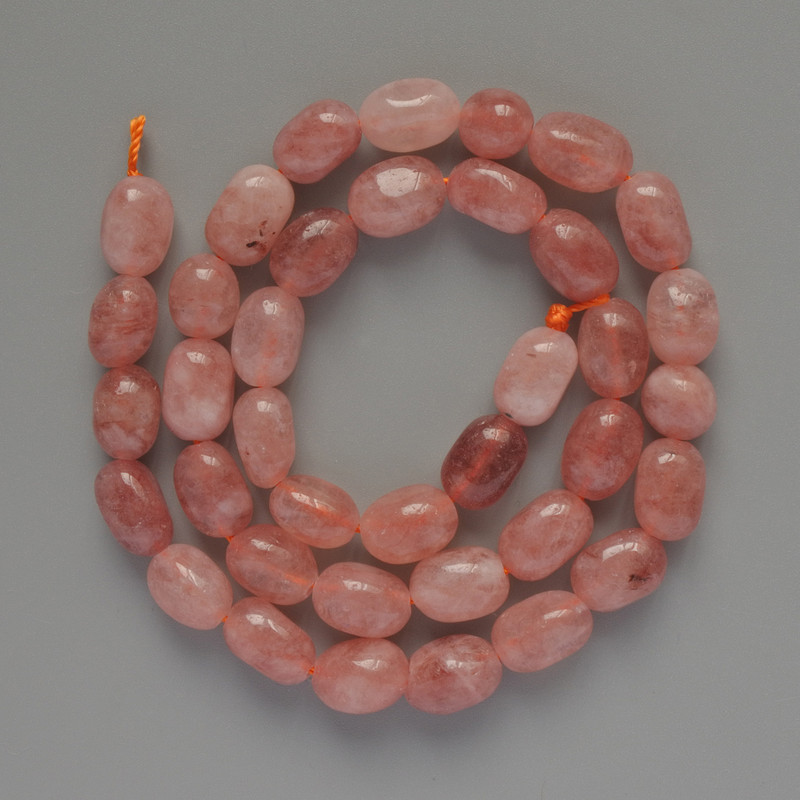 Strawberry Quartz Beads, Natural Stone, Faceted, 7x10 mm diameter, 5 mm +/-, 38 cm length on thread