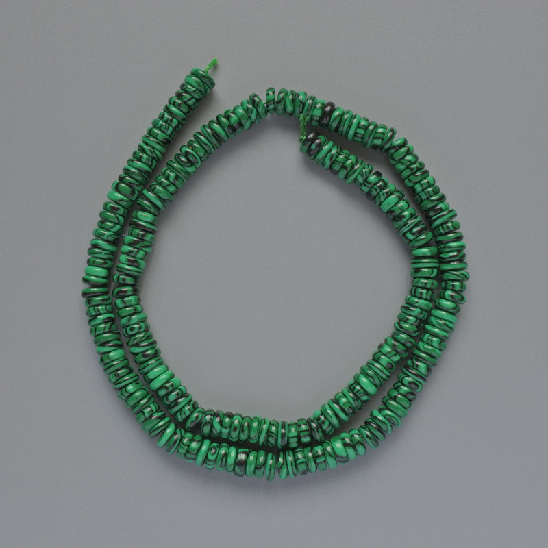 Malachite beads (pressed) smooth rondel, diameter 6x2 mm, length 39 cm on thread