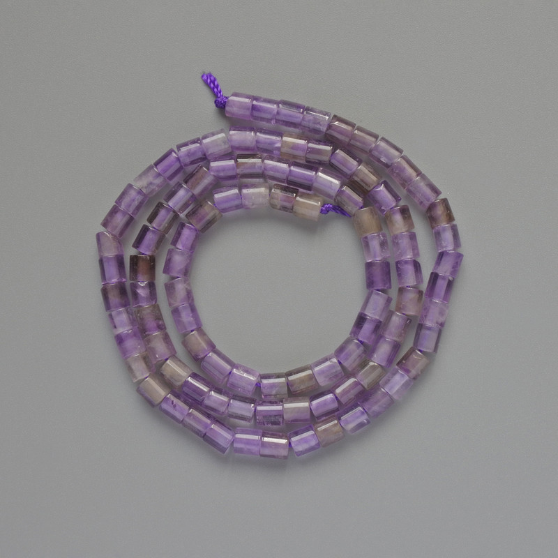 Amethyst beads, natural stone, faceted, 4x4 mm diameter, 38 cm length, on thread