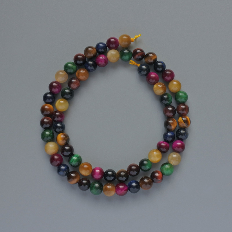 Beads Cat's Eye Assortment Natural Stone Smooth Round Beads, 6mm Diameter +/-, Length 38cm +/- on Thread