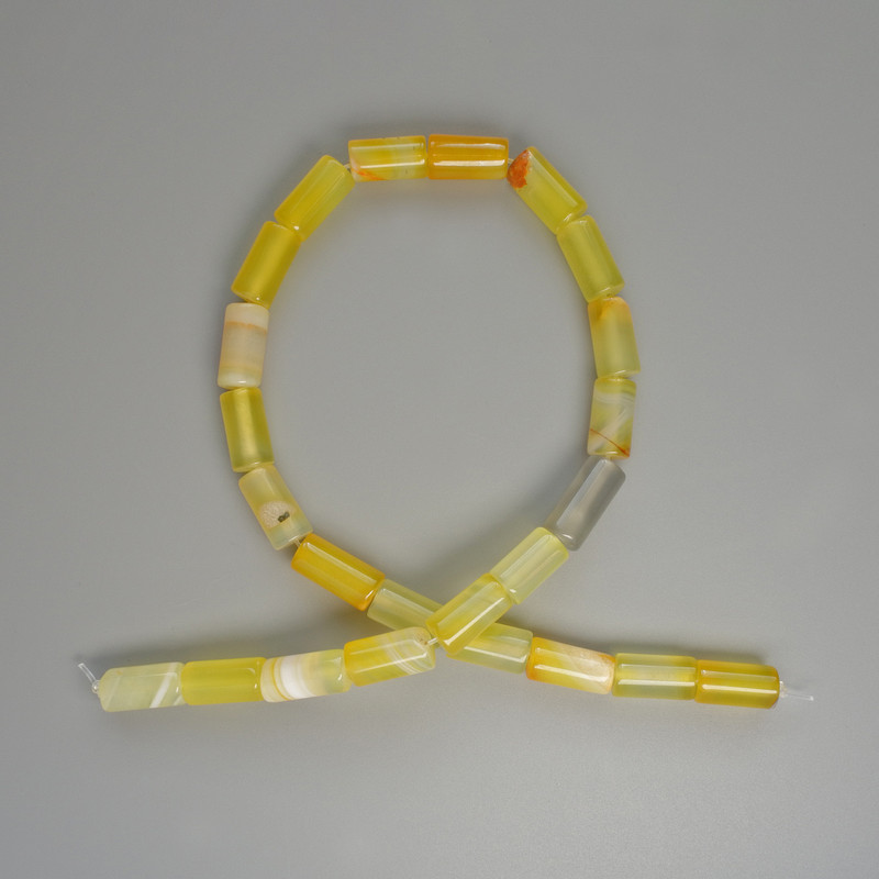 Yellow Agate Beads, Cylindrical Natural Stone, Diameter 8x16 mm, Length 38 cm on Thread