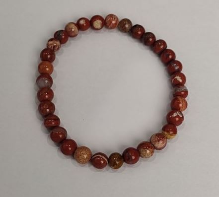 Red Jasper bracelet, natural stone, smooth bead, diameter 6(±)mm, length 18 cm (stretch)