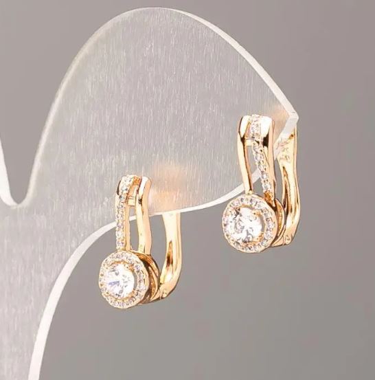 Xuping Earrings 18K Gold-Plated with White Crystals, Diameter 15x6.5 mm