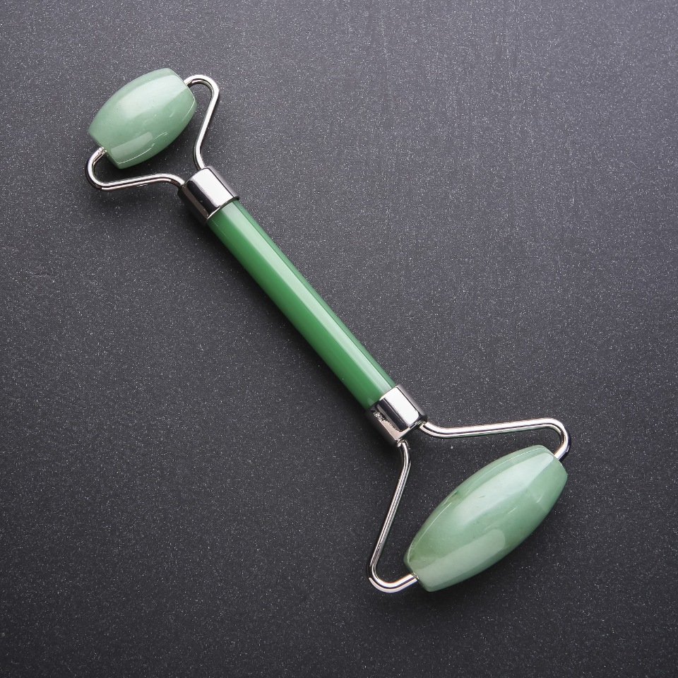 Nephrite massage tool, 14 cm, silver metal