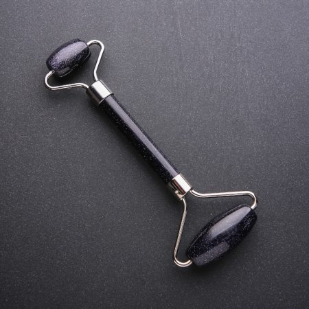 Aventurine Massager 'Blue Sand of Cairo Night', 14 cm long, silver metal