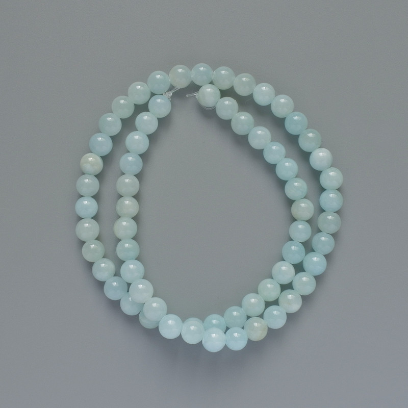 Aquamarine Beads (synthetic acrylic) Smooth beads, 6mm diameter, approx. 40cm length on beading line