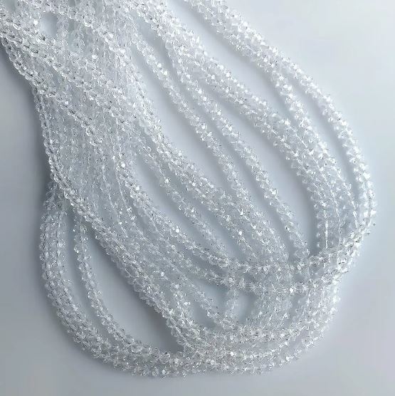 Beads Czech Crystal Clear White 'Rondelle', diameter 3.5x2.5 mm, length 40 cm