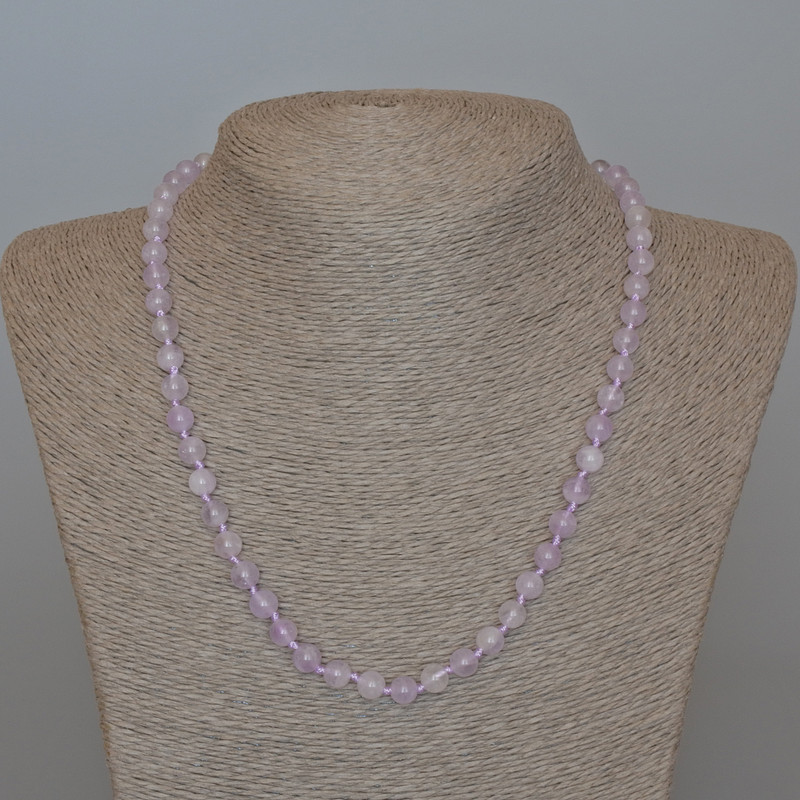 Lavender Amethyst Necklace with natural stone, smooth round beads, 6.5 mm diameter, 49 cm length