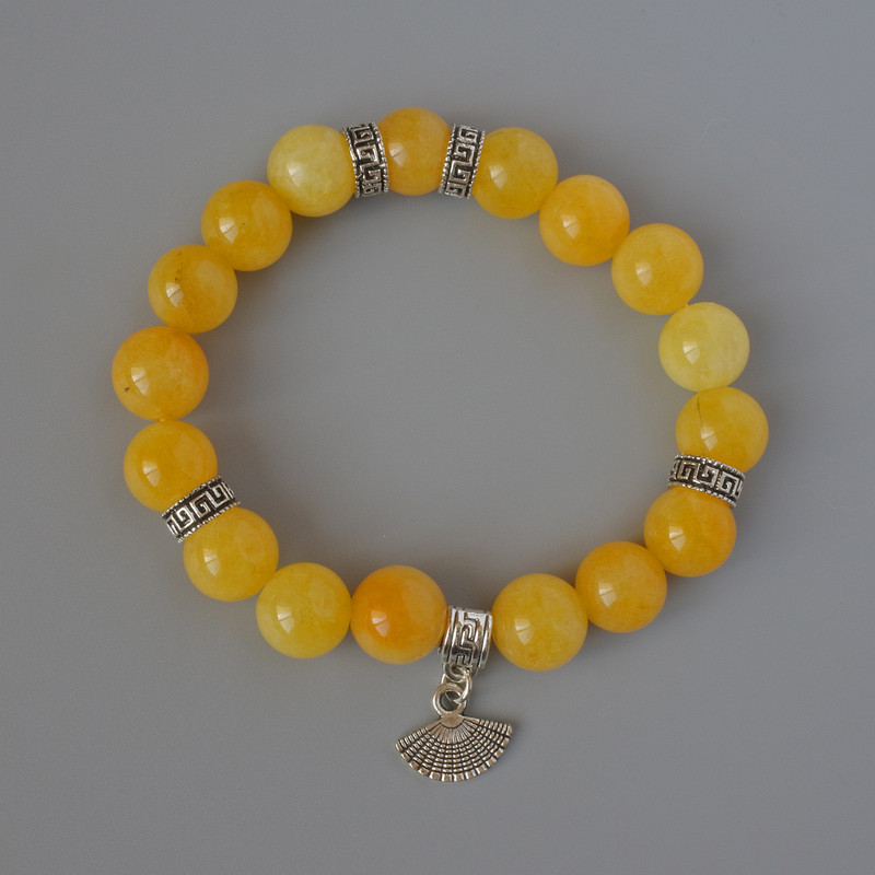Citrine Bracelet - Smooth Bead, 10 mm Diameter, 18 cm Length, with Metal Inserts (Stretch)
