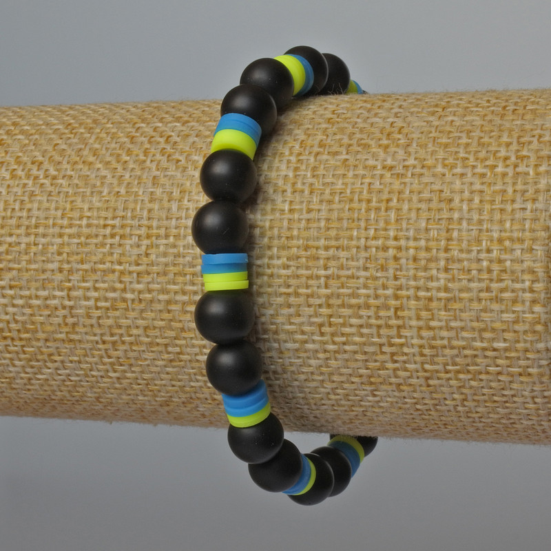 Bracelet 'Ukraine' with Shungite (Synthetic) and Polymer Clay, 8mm bead diameter, 6×1mm ±, length 18cm ± (stretch)