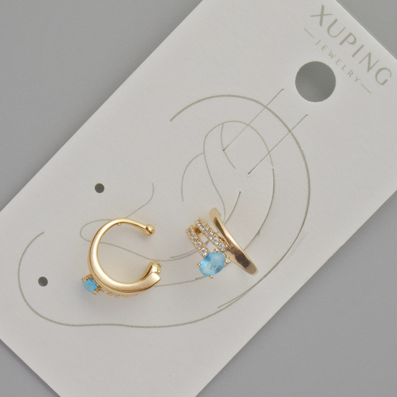 Kaf Xuping with blue crystal and white rhinestones, dimensions 11.5 × 5.5 mm, +/- 18K gold plating
