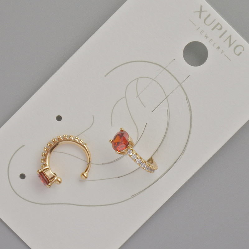 Kaf Xuping with red crystal and white rhinestones, diameter 13x5mm ± 18K gold plating