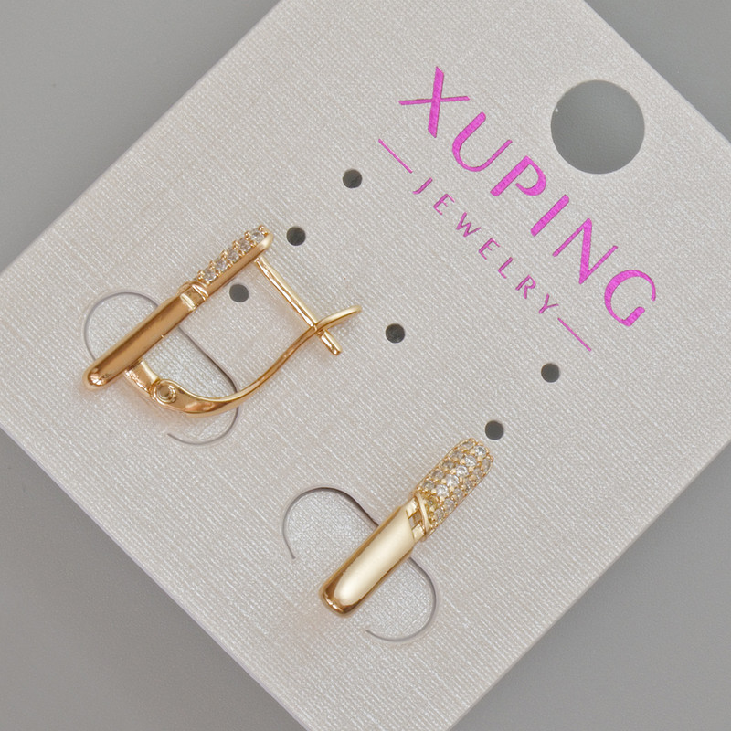 Xuping Earrings with White Rhinestones, 17x3 mm Diameter, 18K Gold Plating