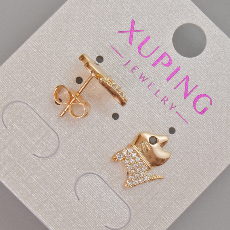 Xuping Stud Earrings 'Kitten' with White Crystals, diameter 12x10mm +/- 18K Gold Plating