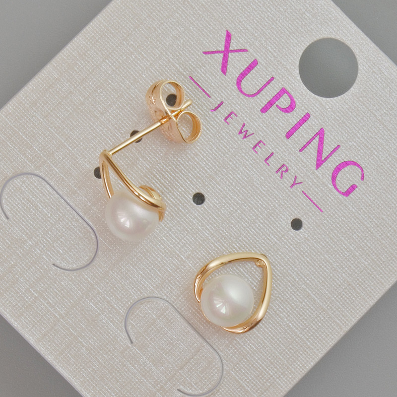 Xuping stud earrings with a white bead, diameter 10×9 mm ± 18K gold plated