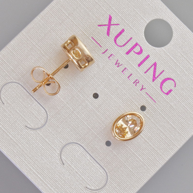 Xuping stud earrings with orange crystal, 8.5 × 6.5 mm, 18K gold plating