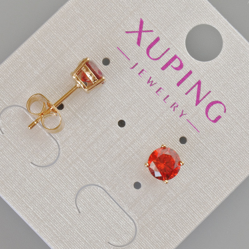 Xuping Stud Earrings with Red Crystal, 7 mm Diameter ± 18K Gold Plating