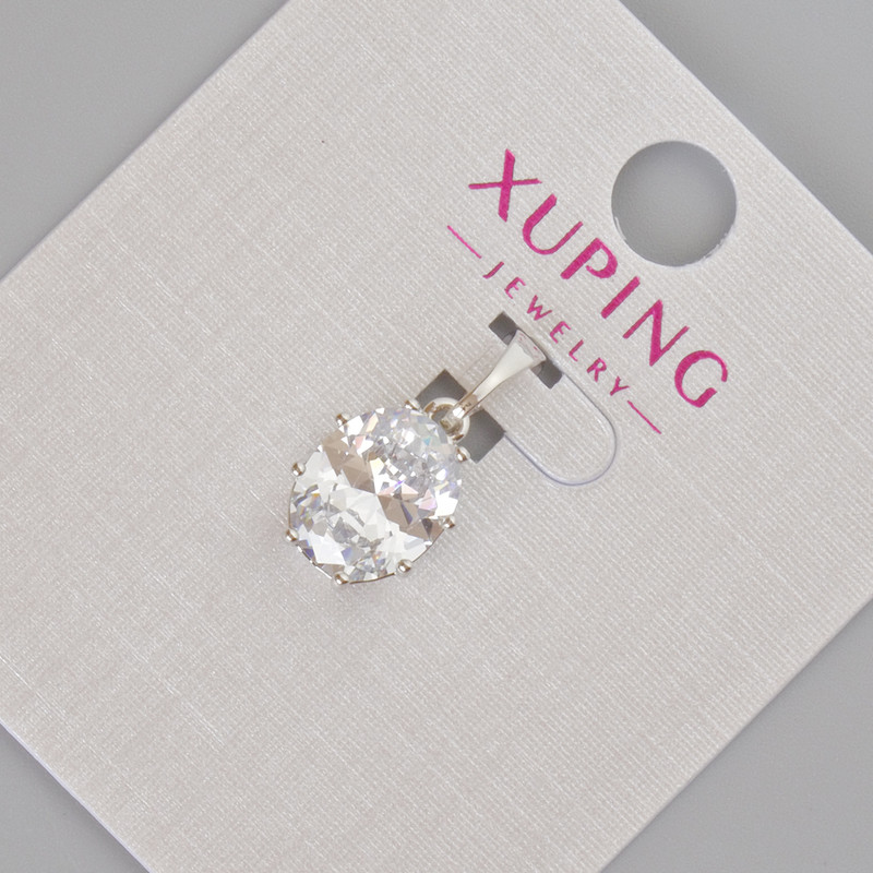 Pendant Xuping with White Crystal, Diameter 18x9 mm ± Rhodium