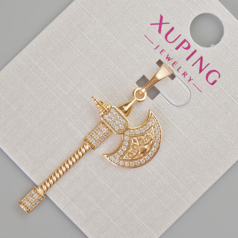 Xuping Pendant 'Axe' with White Crystals, Diameter 40×17 mm ± 18K Gold Plating