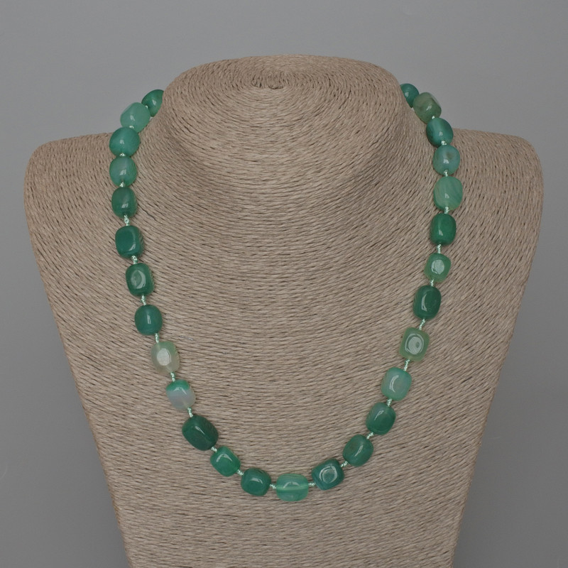 Necklace Green Agate Natural Stone Beads, rectangular blocks, 9x12 mm, length 49 cm