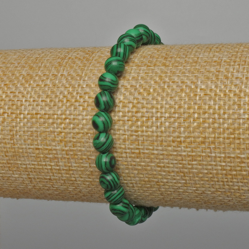 Malachite bracelet (synthetic) smooth beads, 6 mm diameter, 18 cm length +/- (stretch)